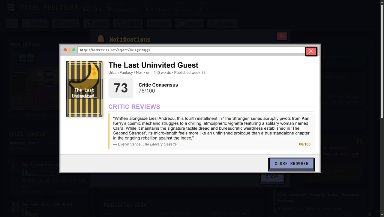 A critic review scoring a book 73 out of 100.