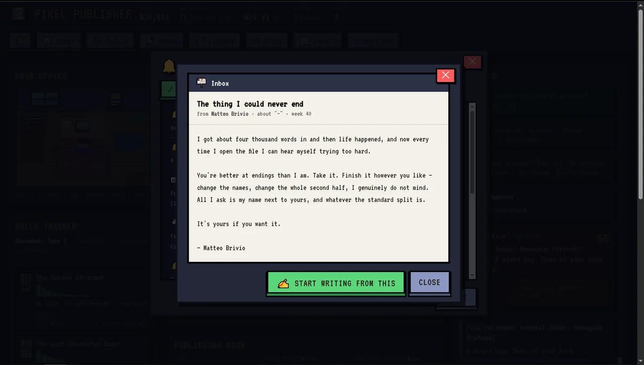 A fan letter about a book.